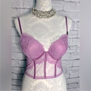 Victoria’s Secret rose embroidered push up bra top new size 32 D purple